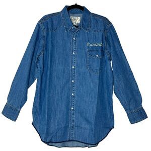 Sandrine Rose L'Artiste Embroidered Button Up Tunic Shirt Blue Women Small NWT